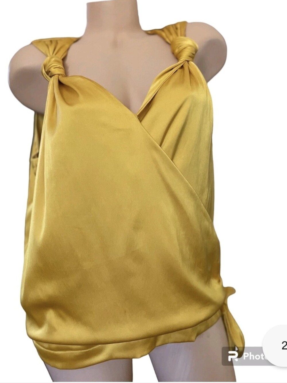 Calligraphie Yellow Knot-Detail Satin Tank
